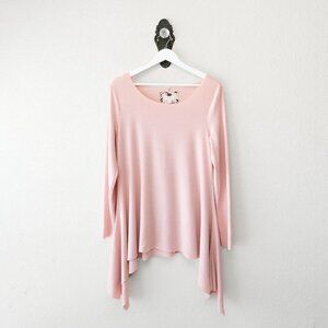Cupio Pink Asymmetrical Tunic Top Size L Soft Stretch Boho Flowy Long Sleeve